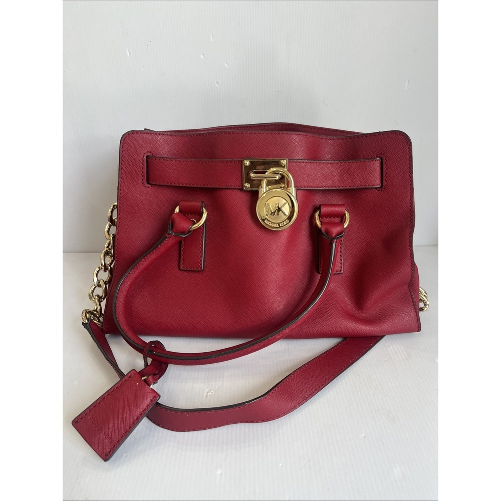 MICHAEL Michael Kors Hamilton Satchel Red Saffiano Leather